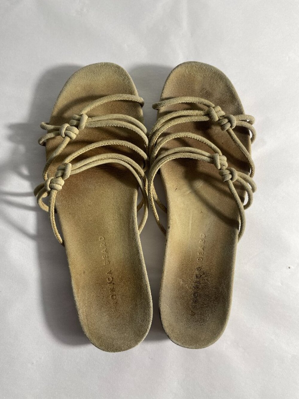 Veronica Beard Women's Slip On Slide Sandals Sand Tan Size 7 Strappy Criss Cross